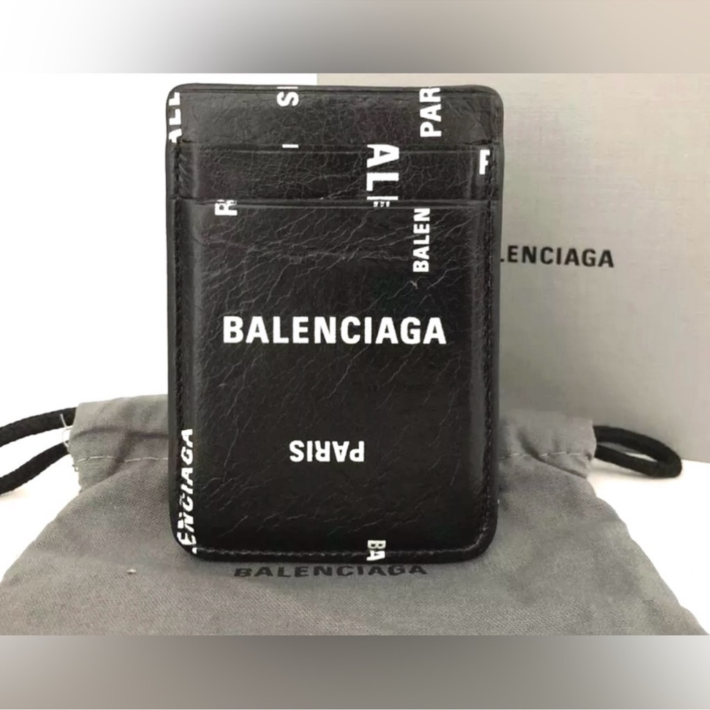 Balenciaga Logo Leather Cash Magnet Card Holder Case
